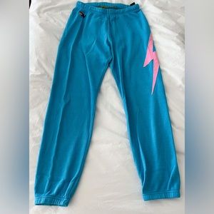 AVIATOR NATION Womens Bolt Stitch Neon Blue Sweatpants Size Medium
